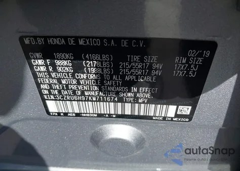 2019 Honda Hr-V Touring from USA, damaged, VIN 3CZRU6H97KM711674